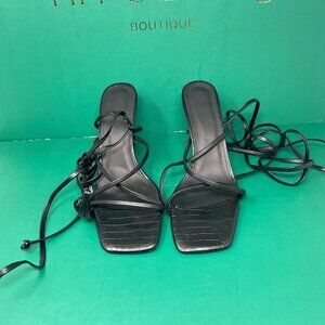 Lishan | Sexy Lace up Stiletto Sandals in Croc